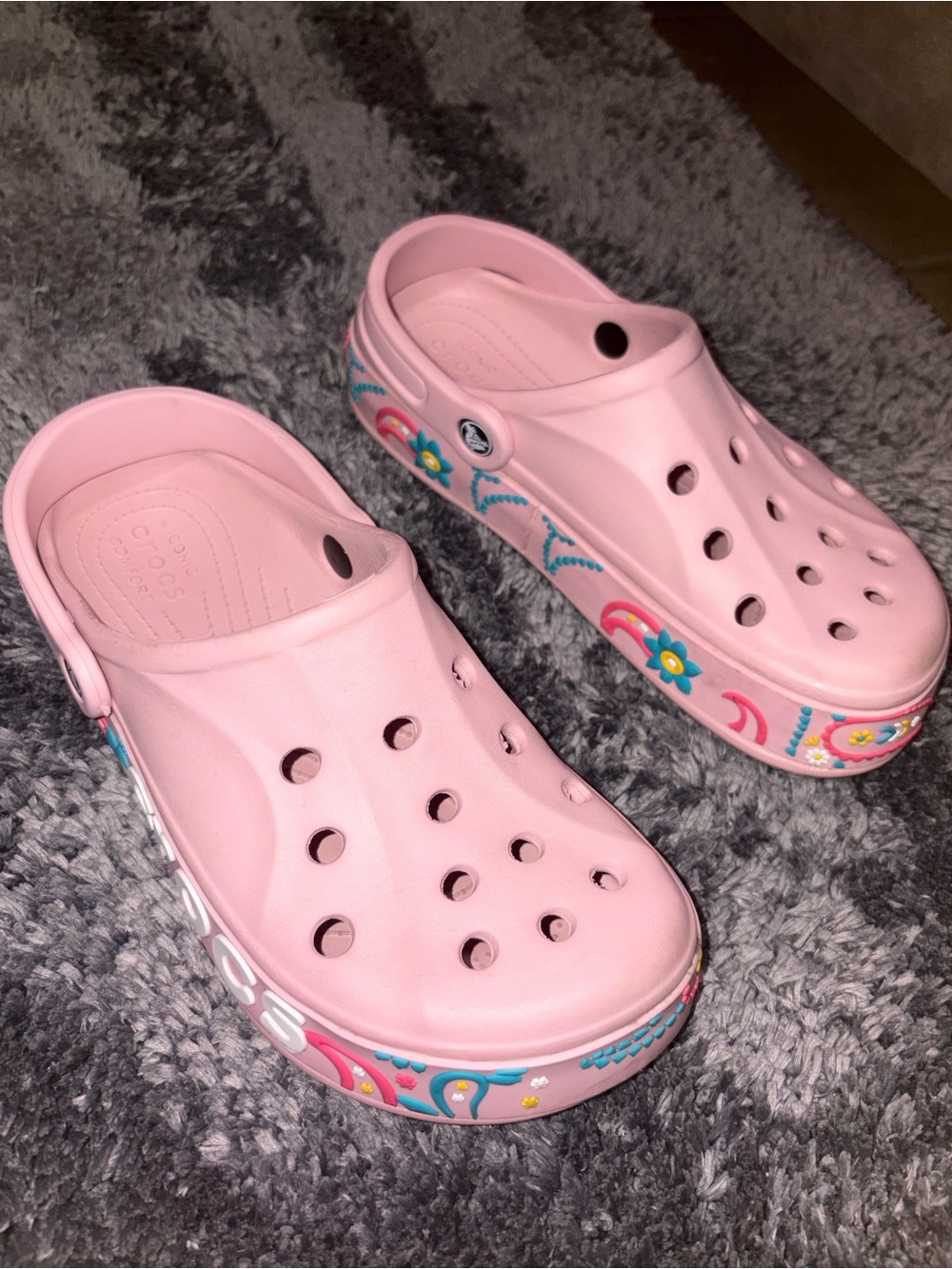 Crocs Classic Platform Clog - Pink with Decorative Accents